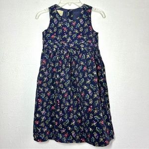 Laura Ashley Mother & Child Floral Dress 5 Navy Blue Corduroy Sleeveless New